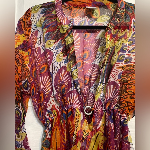 Rima Beach World Bathing Suit Coverup Deep V Cut Sheer Mini Dress - Picture 4 of 6